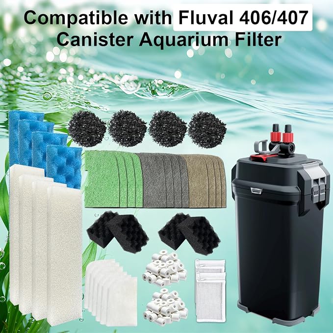 46-Pack Filter Media Kit Replacement for Fluval 406/407 Canister Cilter, Includes Nitrite, Phosphate & Ammonia Absorbing Pads