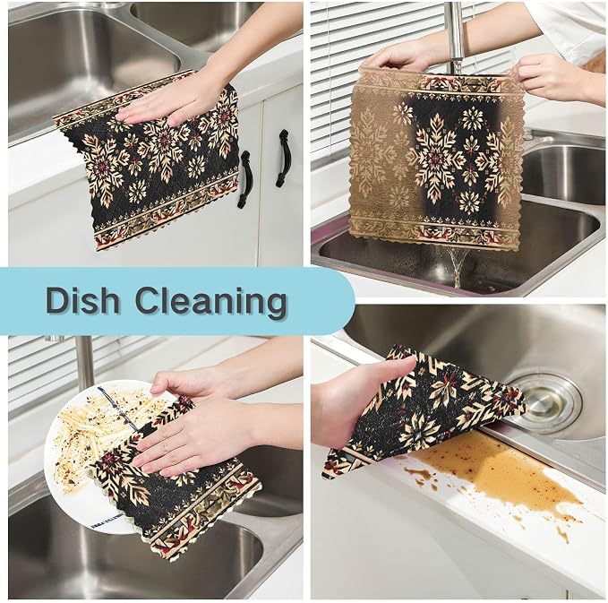 ALAZA Dish Towels Kitchen Cleaning Cloths Ukrainian Embroidery Ornament Red Black Dish Cloths Absorbent Kitchen Towels Lint Free Bar Tea Soft Towel Kitchen Accessories Set of 6,11"x11"