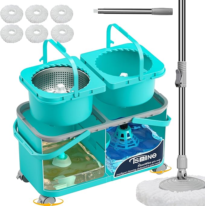 2026 Upgraded Easy-Use Spin Mop for Cleaner, Clean & Dirty Water Separation Mop Bucket for Pet & Family Homes,360° Swivel Wheels, Safe for Hardwood & Tile, Adjustable Handle,6 Reusable Mop Heads
