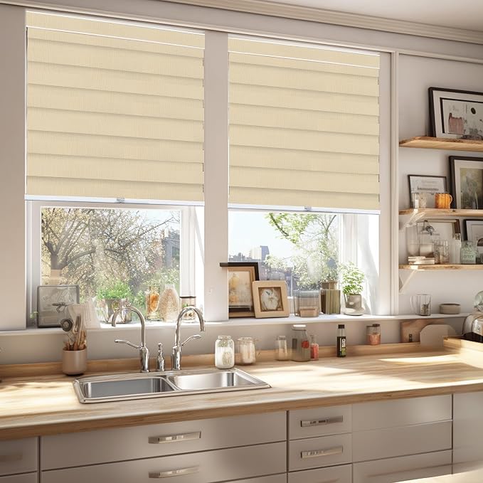 CHICOLOGY Zebra Blinds, Roller Window Shades, Blinds for Windows, Roller Shades for Windows, Window Shades for Home, Window Shades, Pull Down Shades for Windows, 50" W X 72" H, Basic Pearl