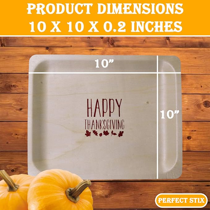 Perfect Stix 10" Disposable Wooden Plate with Happy Thanksgiving Print - Pack of 25ct