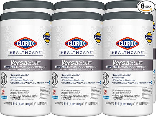 Clorox Healthcare VersaSure Cleaner Disinfectant Wipes, 6" x 5", 150 Count Canister, Pack of 6 (Package May Vary)