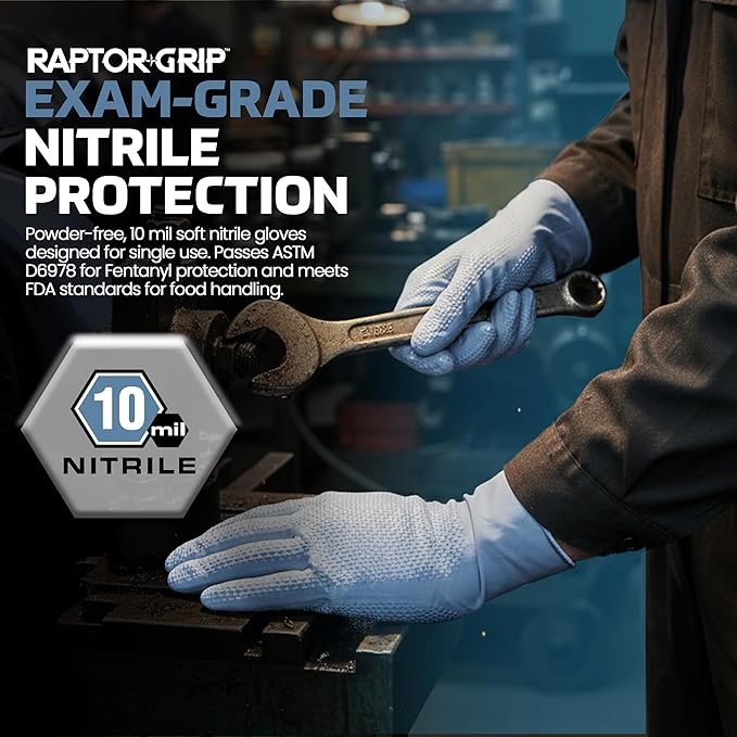 Raptor Grip™ Powder Free Exam Grade Nitrile Gloves