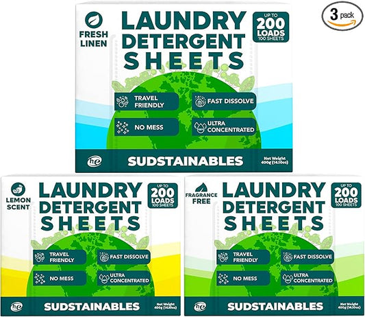 Fresh Linen, Lemon, and Unscented bundle 100 Sheet Laundry Detergent Sheets