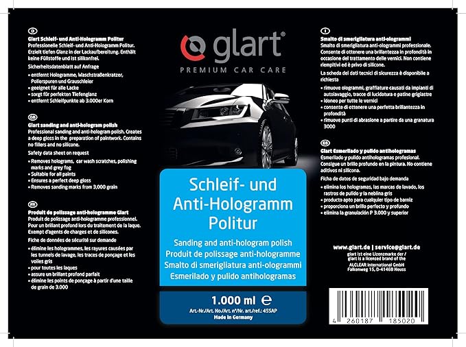 Glart 45SAP Polishing and Anti-Hologram Car and Paintwork Polish, 1,000 ml