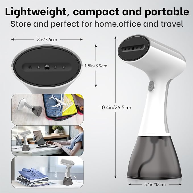 GS01 Handheld Clothes Steamer, 400ml Large Water Tank 1500W Fast Heat Up Portable Travel Wrinkle Remover (White)