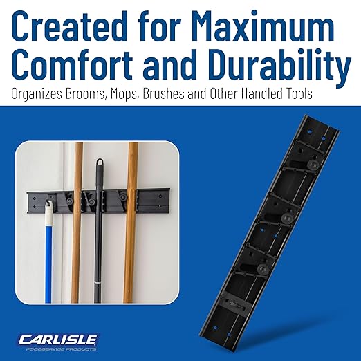 Carlisle FoodService Products CFS 4073100 Roll 'N Grip Mop, Broom and Tool Holder/Storage System, 3 Positions + 1 Hook (Case of 12)
