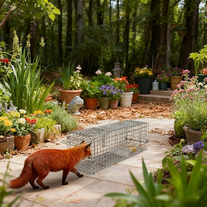Humane Animal Trap Cage Collapsible Cat Trap Cage Live Animal Rodent Cage with Galvanized Wire for Raccoons Beavers Groundhogs Armadillos