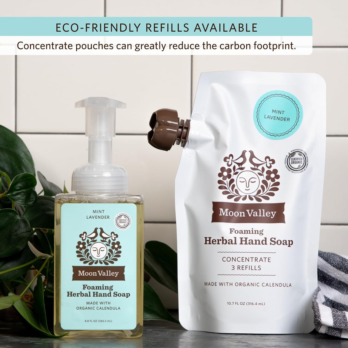 Moon Valley Foaming Hand Soap Refill Pouch, Two-Pack Mint Lavendar Soap, Vegan and Non-GMO, Environmentally Friendly Option