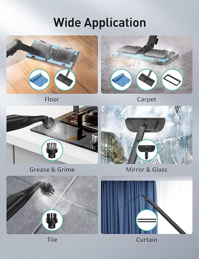 Steam Cleaner for Home, 293°F 58 PSI Powerful Multipurpose Handheld Steam Mop, 21 Attachments, 50Oz Capacity, Heavy Duty Steamer for Carpets, Floors, Cars, Tiles, Crack Cleaning, Turquoise