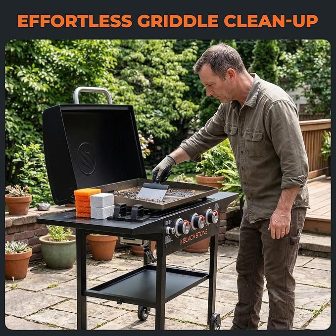 Griddle Buddy 10-Piece Griddle Cleaning Kit for Blackstone, Flat Top Grill | Stainless Steel Scraper, 2 Cleaning Bricks, 5 Scouring Pads & 2 Ergonomic Handles | Grill Cleaning kit for Easy Restoration