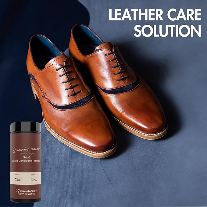 Swanky Leather Wipes - Leather Cleaner and Conditioner for Purses, Shoes, Furniture Polish & Car Seats, Prevents Fading & Cracking, Restores Softness & Shine - Canister, 400 Count