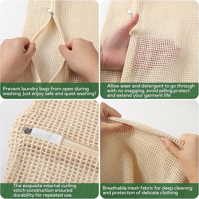 20-Piece Large Cotton Mesh Laundry Bags Set with Zipper, Delicates Wash Bags for Bras, Underwear, Socks, Shoe Wash Bag, Breathable Garment Bag for Washing Machine & Storage, Laundry Room Organization