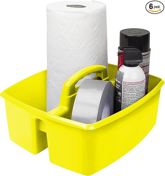 Storex 2-Compartment Large Caddy – Multipurpose Classroom Organizer with Handle, Yellow, 6-Pack (00957U06C)