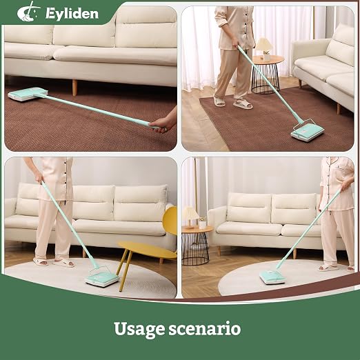 Eyliden X-Large Carpet Sweeper - Quiet Manual Sweeper for Carpets & Rugs | 1 Extra Refill Roller Brush, Non-Electric, Hand Push, Quietly Cleans Debris and Messes, Restaurant Roller Broom, Mint