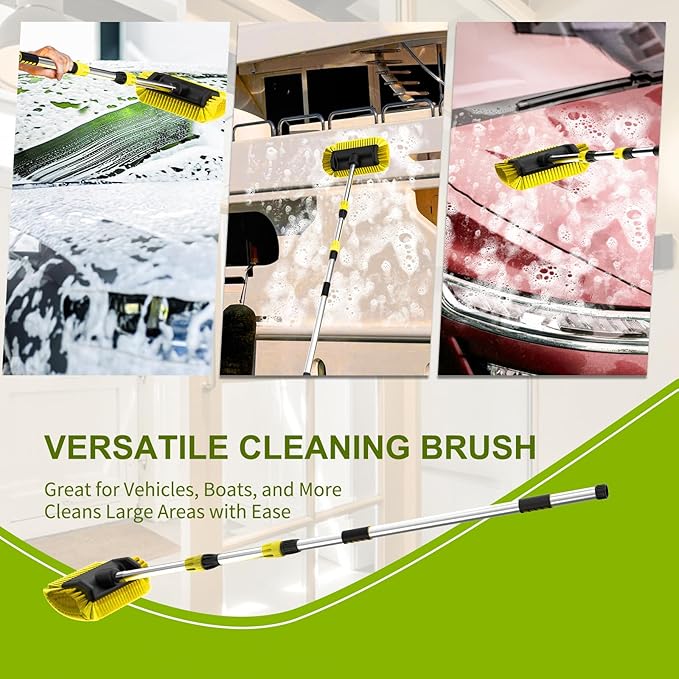 SISUPASSIE 12FT Car Wash Brush with Long Handle, 12-Inch Soft Bristle Car Cleaning Brush for Cleaning RV, Truck, Boat, Solar Panels, Yellow