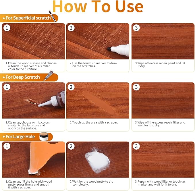 Wood Floor Scratch Repair Kit - 40 Sets - Furniture Repair Kit Wood Markers, Hardwood Repair Kit Wood Filler for Scratches Stains Holes - Touch Up Any Wood, Laminate, Cabinet, Door, Table