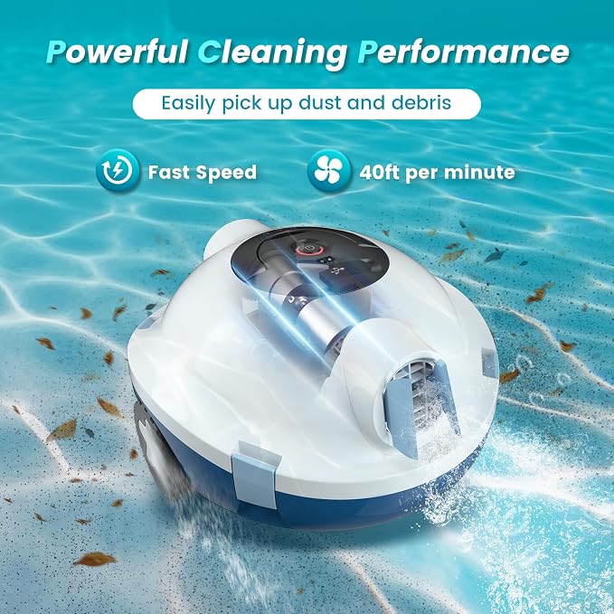 Y10 Robotic Pool Cleaner, Cordless Pool Vacuum with High Efficiency Dual Suction Power, 130 Mins Runtime, Self-Parking & Smart Navigation Pool Vacuum Robot for Above-Ground & Flat Inground Pools