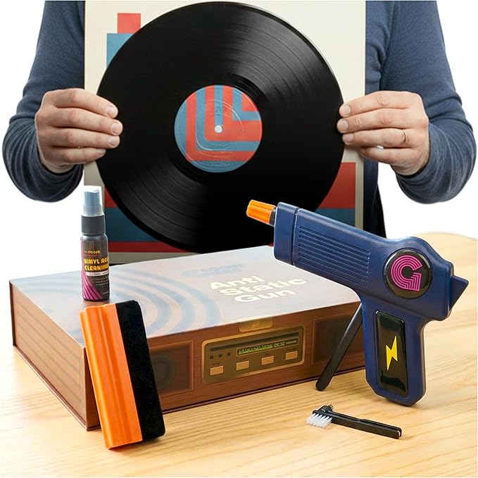 Anti Static Gun For Vinyl Records | Vinyl Record Cleaner Kit Includes Zero Static Remover Gun With Stylus Cleaner, Record Cleaning Brush, and Album Cleaning Solution - With Vintage Turntable Packaging