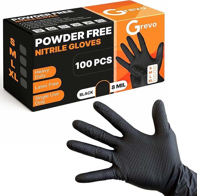 Disposable 5 & 8 Mil Black Nitrile Gloves S-XL – Heavy Duty Latex & Powder-Free – Textured, Chemical-Resistant