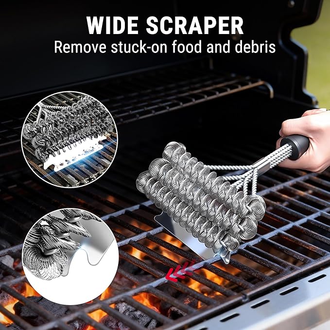 TempPro BBQ Grill Brush with Wide Scraper, Bristle-Free Stainless Steel Grilling Cleaner, Safe All-Grate Cleaner, Perfect for BBQ Grill Cleaning Accessory (Previously ThermoPro)