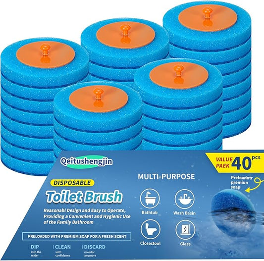 Pack of 40 disposable toilet brush refills, designed exclusively for automatic pop-up toilet brushes. Toilet brush refills (Ocean Scent). Not compatible with electric toilet brushes. (40 blue refills)