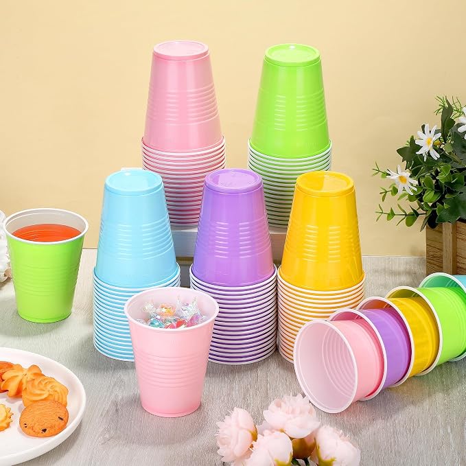 Kochorie 50 Pack Disposable Plastic Cups 12 Ounce Drinking Party Cups Bulk Party Cups for Spring Easter Parties Wedding Birthday Graduation Picnics Events, Pastel Rainbow