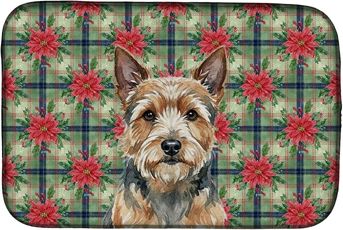 Caroline's Treasures Norwich Terrier Christmas PoinsettIas Dish Drying Mat Absorbent Dish Drying Mat Pad for Kitchen Counter Dish Drainer Mat for Countertop, 14 x 21", Multicolor
