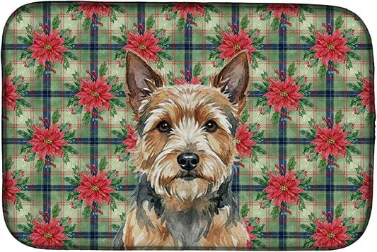 Caroline's Treasures Norwich Terrier Christmas PoinsettIas Dish Drying Mat Absorbent Dish Drying Mat Pad for Kitchen Counter Dish Drainer Mat for Countertop, 14 x 21", Multicolor