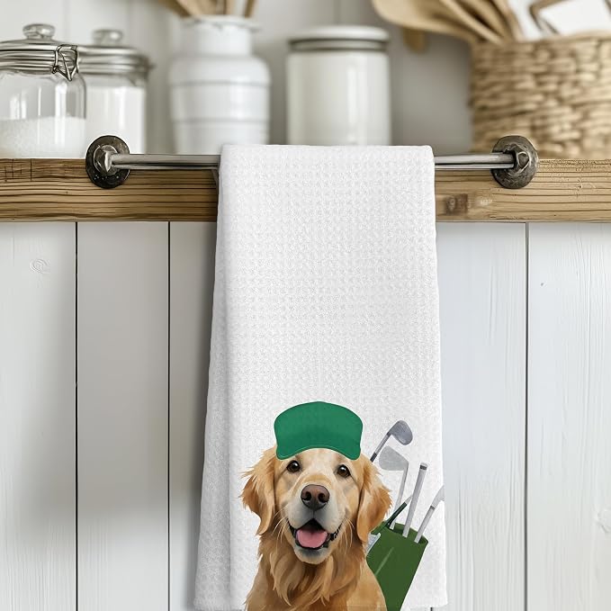 Funny Golden Retriever Golfer Kitchen Towels, Gifts for Golfers Golf Lovers Hand Towels for Bathroom Decor, Golden Retriever Lovers Gifts Dish Tea Towels for Kitchen Decor, 16x24 Inches