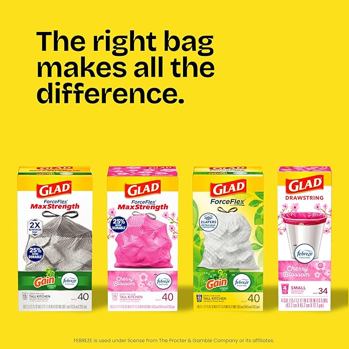 Glad ForceFlex Tall Kitchen Trash Bags, 13 Gallon, Gain Lemon Zest, 110 Count (Package May Vary)