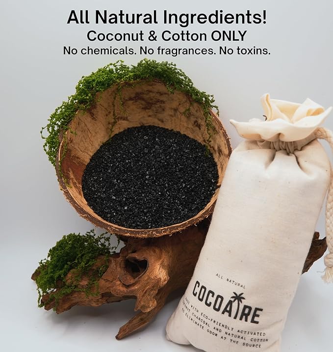 Shoe Deodorizer – Activated Coconut Charcoal Odor Absorber (2 Pack) – Removes Moisture & Odor from Shoes, Gym Bags & Closets – Reusable, Unscented Air Purifying Bags