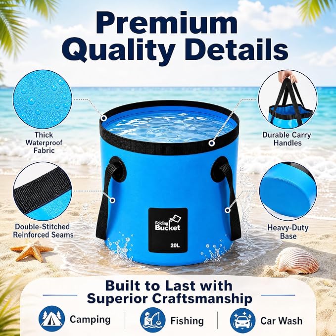 5 Gallon 4 Pack Collapsible Bucket, Foldable Water Bucket with Handles, Portable Camping Buckets for Fishing, Hiking, Cleaning, Outdoor & Travel Use (Blue)