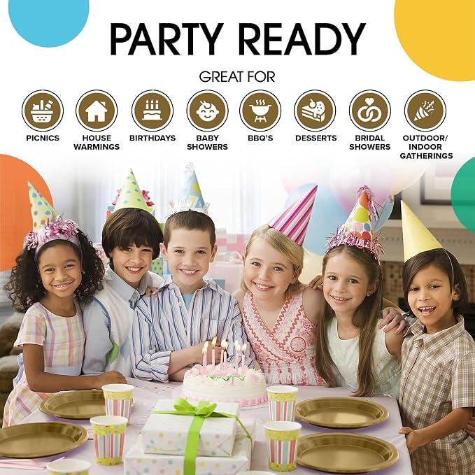 Exquisite Party Solids Gold Plastic Plates For Party Supplies 7" Gold Disposable Plates Heavy Duty 50 Pcs Plastic Dinnerware Sets Heavy Duty 350 GSM Disposable Dinnerware Set