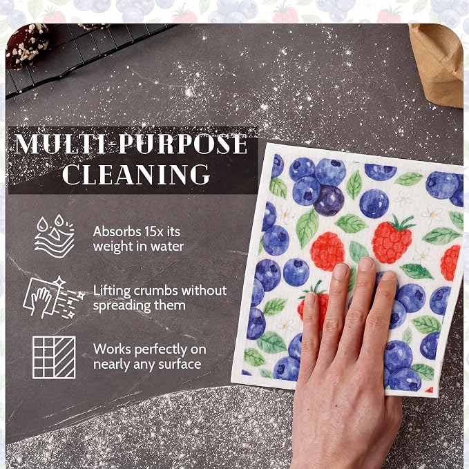 Mifoci 12 Pcs Fruit Swedish Kitchen Dishcloths 7 x 8 Inch Reusable Vintage Fruit Dish Towels Absorbent Cotton Cleaning Cloths for Kitchen Cleaning Wipes Housewarming