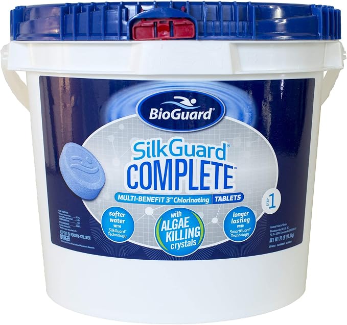 BioGuard SilkGuard Complete 3” Chlorinating Tablets, 25 lb, Single Pack | Chlorine Tablets for Sanitizing Swimming Pools