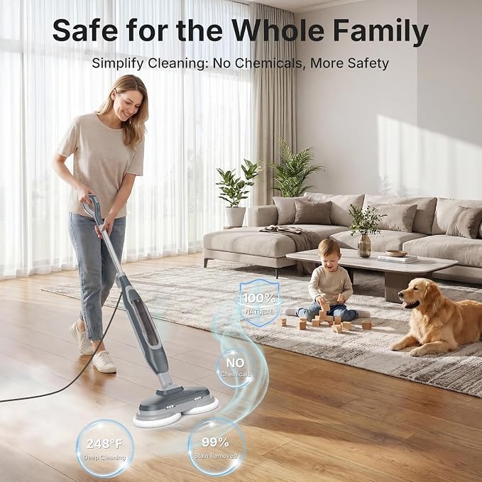 OLIXIS Steam Mop, All-in-One Scrubbing Steam Mops for Floor Cleaning with Rotating Pads, Floor Steamer with 2 LED Lights, 4 Cleaning Modes, Swivel Steering, 16.4 FT Cord, Safe for Hardwood and Tile