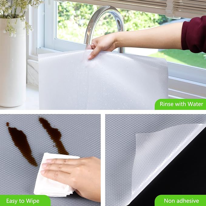 Shelf Liners for Kitchen Cabinet Refrigerator Liners Waterproof Kitchen Cupboard Liner Drawer Mats EVA Material Non Adhesive Fridge Mats for Shelves Clear 23.6 x 157.4 Inches