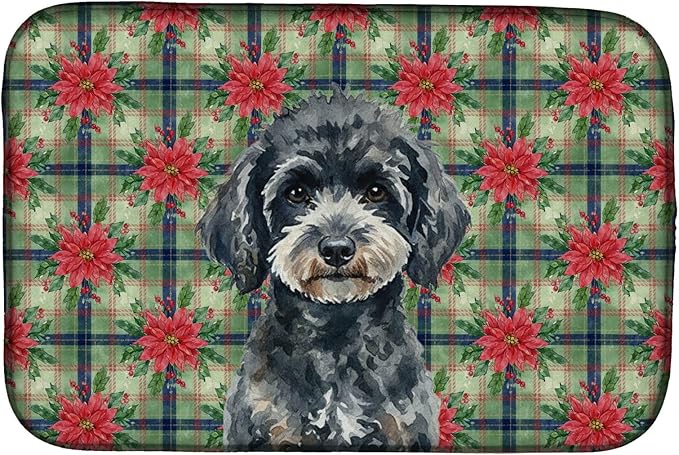 Caroline's Treasures Miniature Black Poodle Christmas PoinsettIas Dish Drying Mat Absorbent Dish Drying Mat Pad for Kitchen Counter Dish Drainer Mat for Countertop, 14 x 21", Multicolor