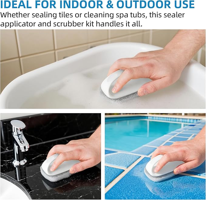 CALPALMY (6-Pack) Professional Sealer Applicator Pad with Handle, Non-Scratch Scrubbing Pads Perfect for Cleaning to All Natural Stone and Tile Like Marble, Granite, Concrete & Slate
