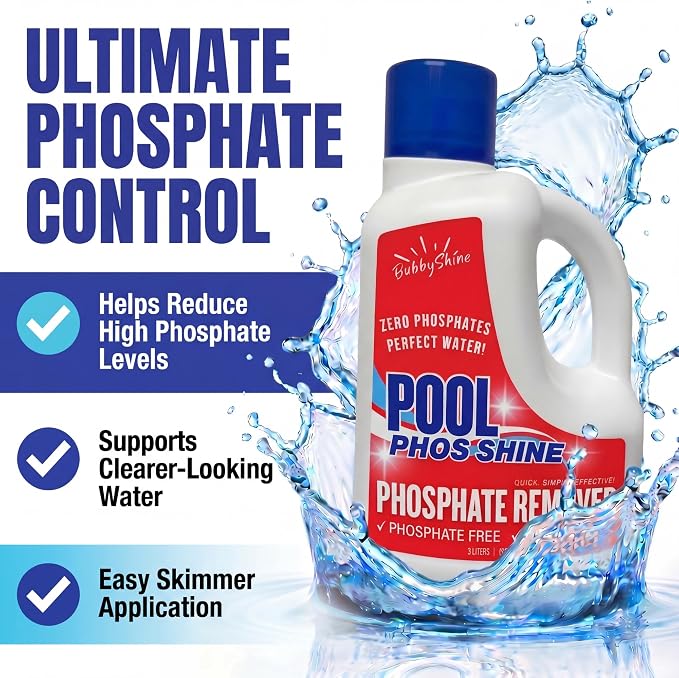 Phosphate Remover Pool Chemicals, 3 L, Pool Phosphate Remover, Swimming Pool Chemicals, Easy Cap Measure, ppb Dosing Guide, BubbyShine