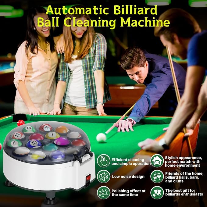 Upgrade Billiard Ball Cleaning Machine, Pool Ball Polishing Cleaning Machine, Automatic 16 Ball Pool Ball Washer & Polisher with Powerful 180W Motor, for American Style Billiards 110V