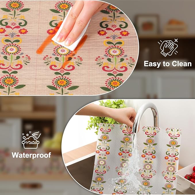 Cooyes Shelf Liner – Non-Slip Cabinet & Drawer Liner for Kitchen – Non-Adhesive Waterproof Shelf Paper with Modern Pattern – Durable EVA Cabinet Mat – Easy to Cut (Sunflower,23.6" W x 118" L)