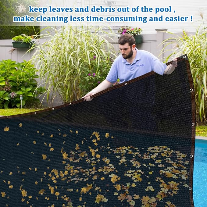 Riare 20x40 FT Pool Leaf Net Cover - Heavy-Duty Rectangle Mesh Pool Cover with Reinforced Grommets for Inground and Above Ground Winter Swimming Pools Cover for Catch Leaves, Blocks Debris