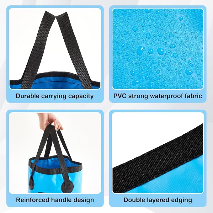 3 Gallon 3 Pack Collapsible Bucket, Foldable Water Bucket with Handles, Portable Camping Buckets for Fishing, Hiking, Cleaning, Outdoor & Travel Use (Blue)