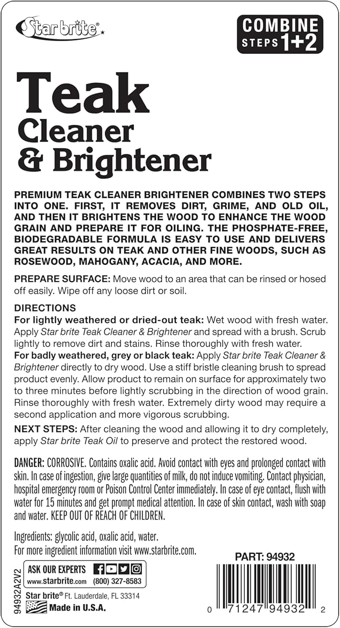 Star Brite Teak Cleaner & Brightener, Restore Weathered Wood, 32oz (094932)