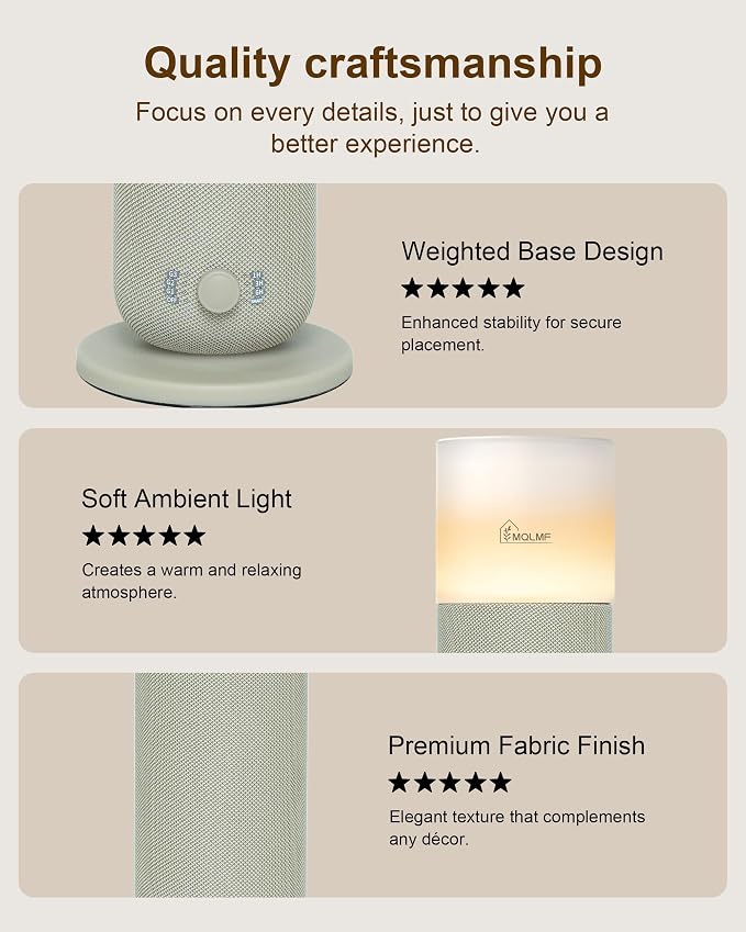 Hotel Collection Diffuser Machine,Fabric-Wrapped Design,Candlelight Atmosphere Lamp,1000 Sq Ft,Waterless Essential Oil Diffuser,Scent Air Machine for Home -Beige,Includes 2 Fragrance Oils