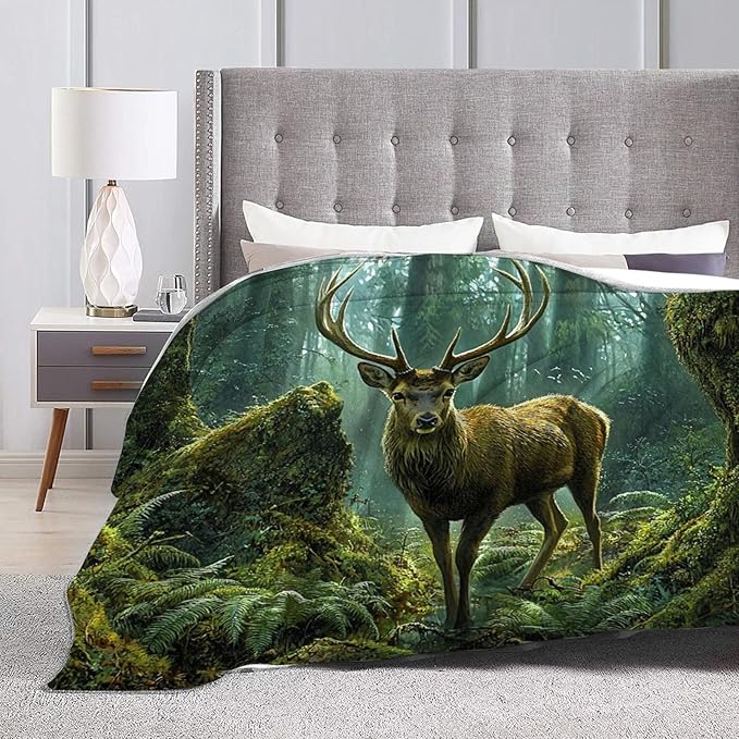 Tijuboni Forest Elk Deer Throw Blanket Deer Gifts for Girls Boys Women Men Kids Adults Soft Flannel Fleece Blanket for Couch Sofa Bed Home Decor 60"x80"