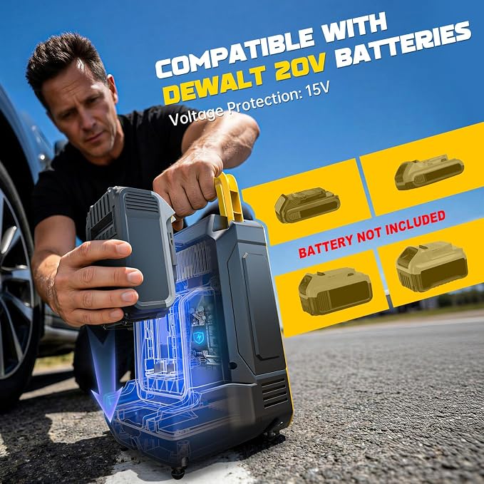 5X Faster Tire Inflator Air Compressor, LIVOWALNY 160PSI Cordless Air Pump Compatible with Dewalt 20V Battery with Digital Pressure Gauge, Deflator & Auto Shut-Off for Car, Motorcycle (Tool Only)