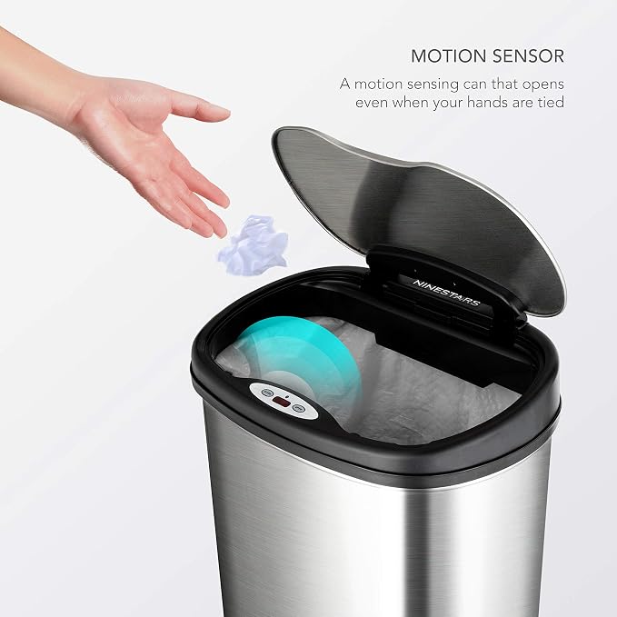 Ninestars Automatic Touchless Infrared Motion Sensor Trash Can Combo Set, 13 Gal & 3 Gal, Stainless Steel Base